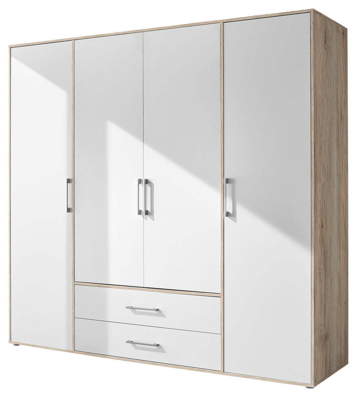 KLEIDERSCHRANK 206/195/60 cm 4-türig Weiß, Eiche San Remo  - Alufarben/Weiß, KONVENTIONELL, Holzwerkstoff/Kunststoff (206/195/60cm) - Boxxx