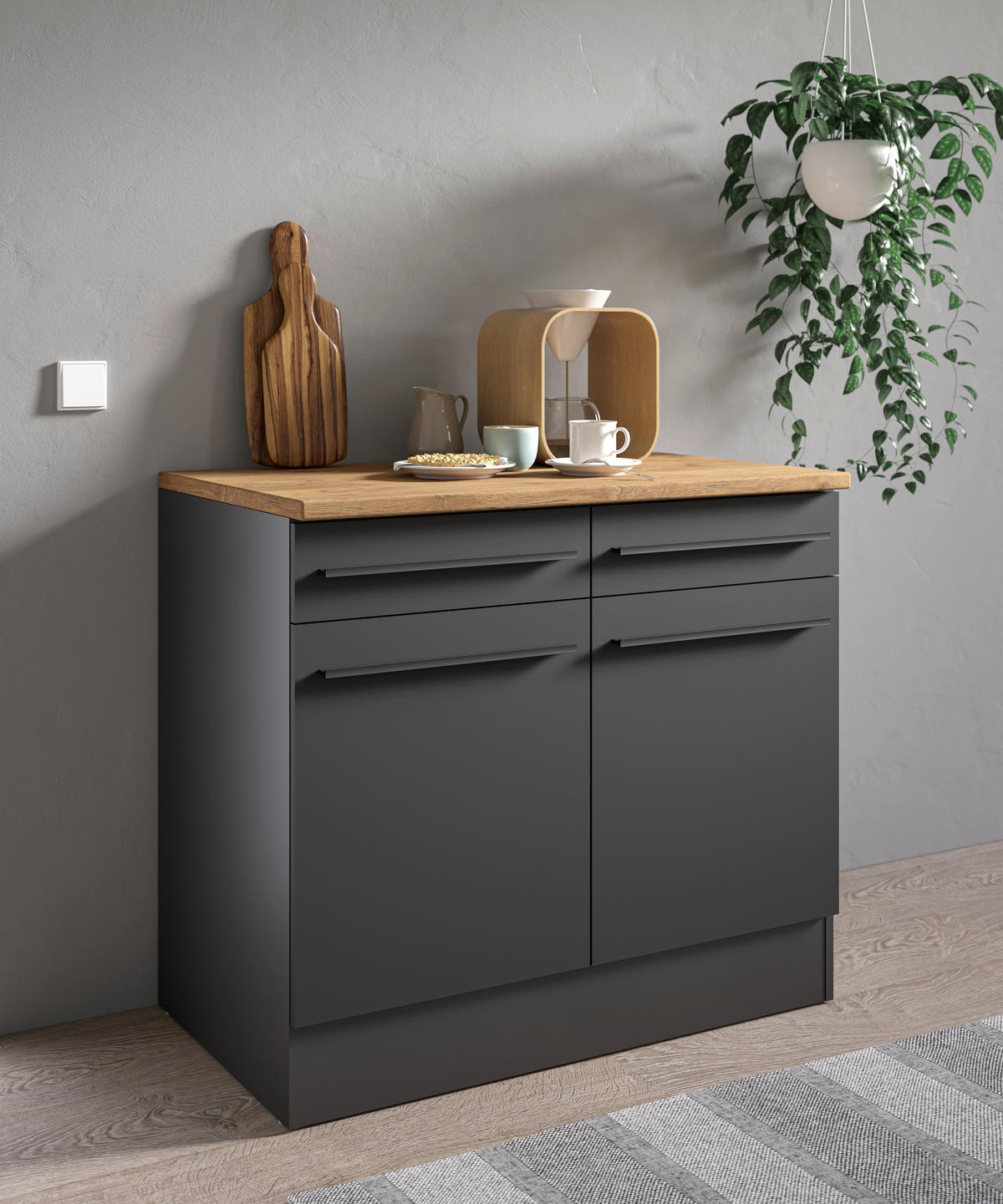 SCHUBKASTENUNTERSCHRANK 100/90/60 cm  in Schwarz  - Eichefarben/Schwarz, Basics, Holzwerkstoff/Kunststoff (100/90/60cm) - P & B