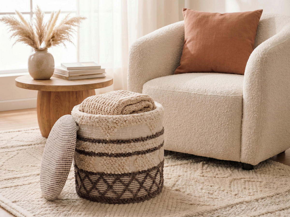 HOCKER Textil Beige  - Beige, Design, Textil (40/45/40cm) - Livetastic