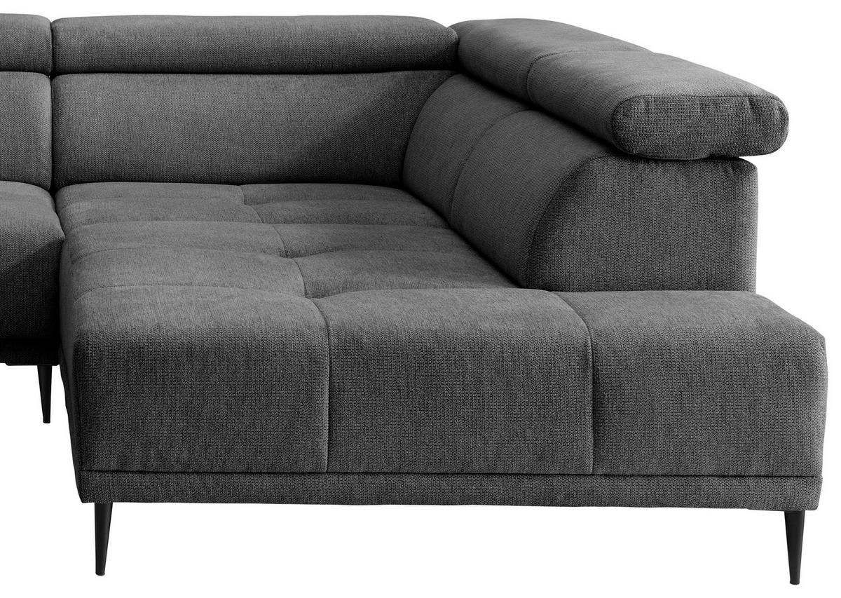 ECKSOFA INTERA Anthrazit Chenille Kopfteilverstellung, Sitzvorzug  - Anthrazit/Schwarz, KONVENTIONELL, Textil/Metall (305/225cm) - Livetastic