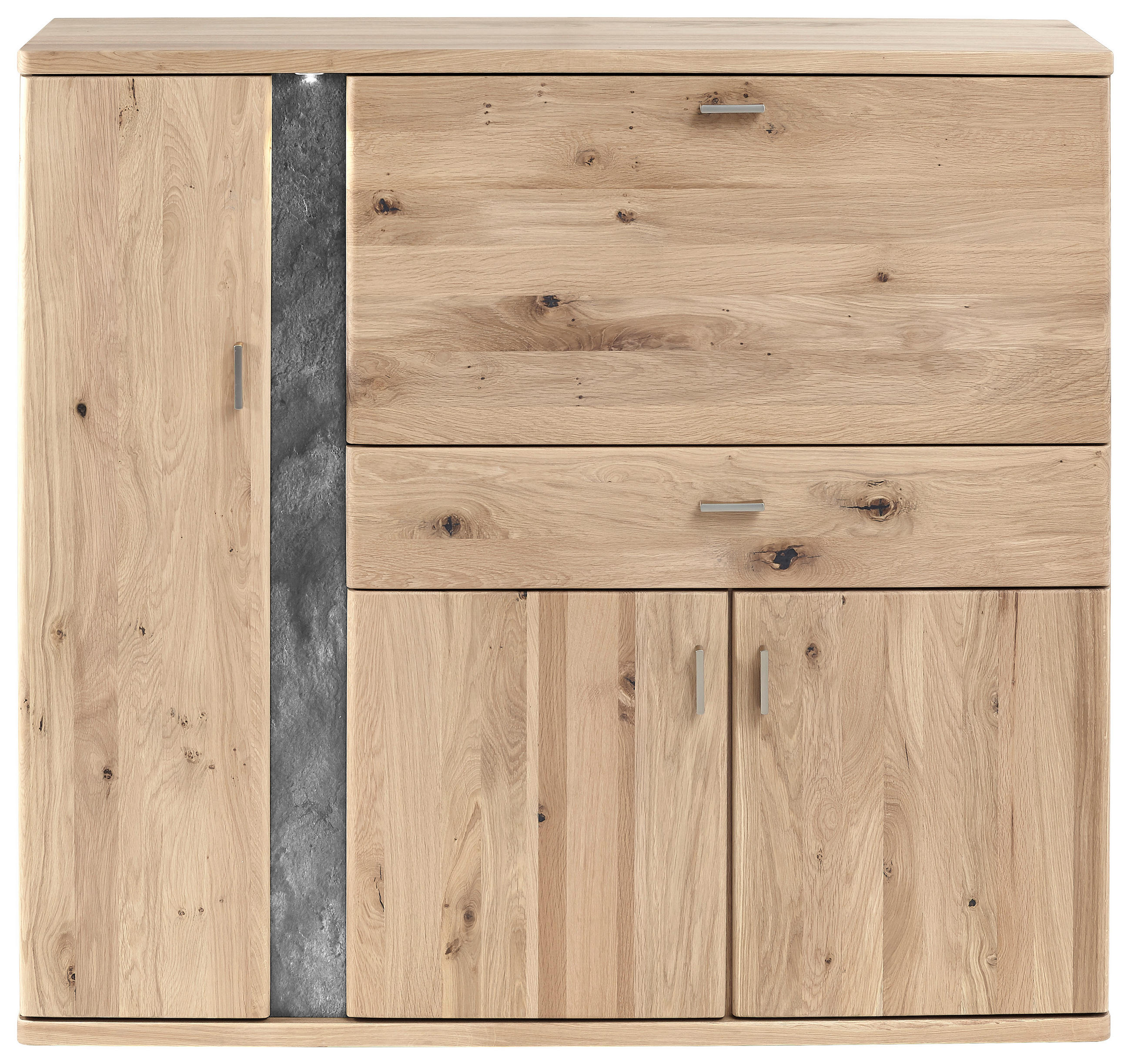 Thumbnail - Voleo Highboard Turego, Eiche, Schiefer, Metall, Eiche, furniert,furniert, massiv,massiv, 2 Fächer, 1 Schublade(n) Schub...