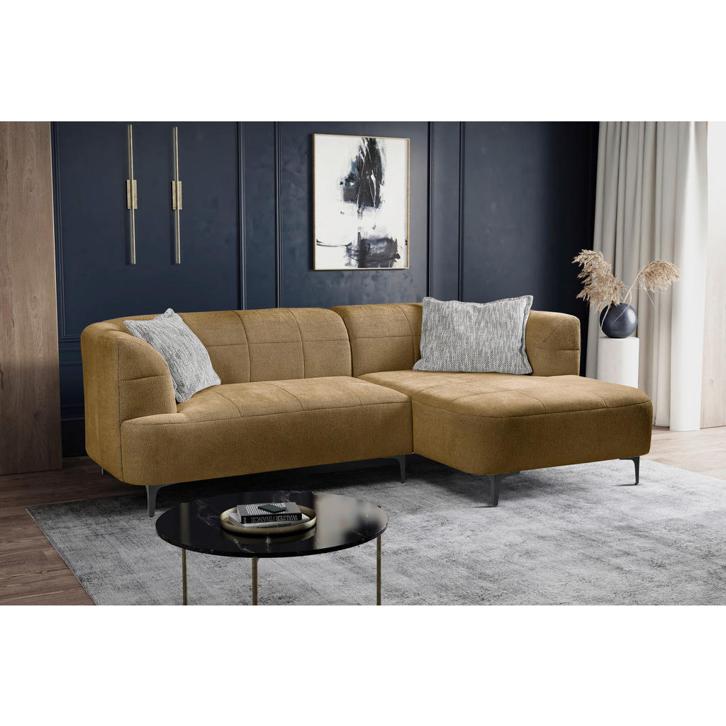 Thumbnail - Mid.you Ecksofa, Gold, Textil, 3-Sitzer, Füllung: Polyurethan (Pur), Ottomane rechts, L-Form, 247x158 cm, Made in EU, Wo...