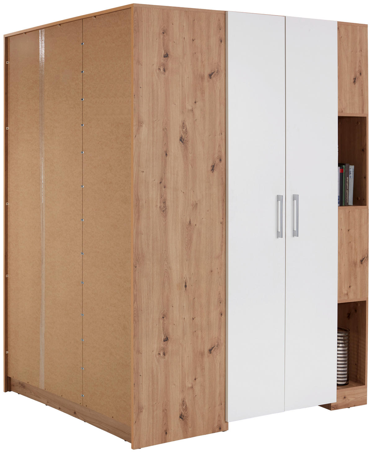 ECKSCHRANK 150/205/120 cm Weiß, Eiche Artisan  - Alufarben/Weiß, MODERN, Holzwerkstoff (150/205/120cm) - Ondega