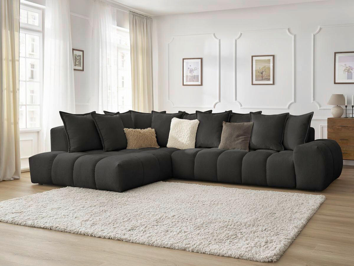 ECKSOFA Ottomane links  EVEREST Struktur  - Schwarz, MODERN, Kunststoff/Textil (210/352cm)