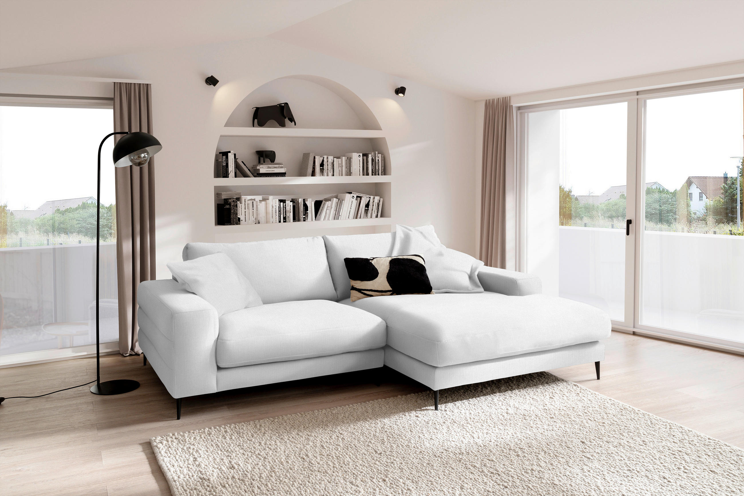 ECKSOFA in Flachgewebe Creme  - Creme/Schwarz, Design, Textil/Metall (253/177cm) - Dieter Knoll