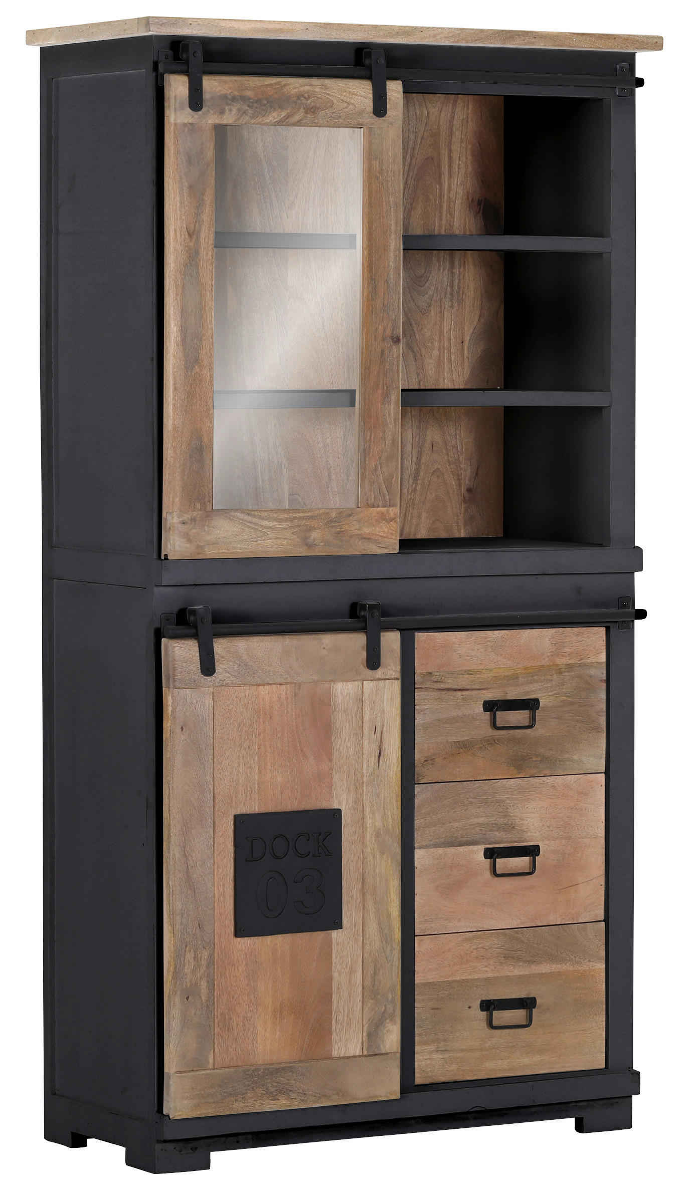 VITRINE in furniert, massiv Mangoholz Anthrazit, Braun, Naturfarben  - Anthrazit/Schwarz, LIFESTYLE, Glas/Holz (100/190/45cm) - Landscape