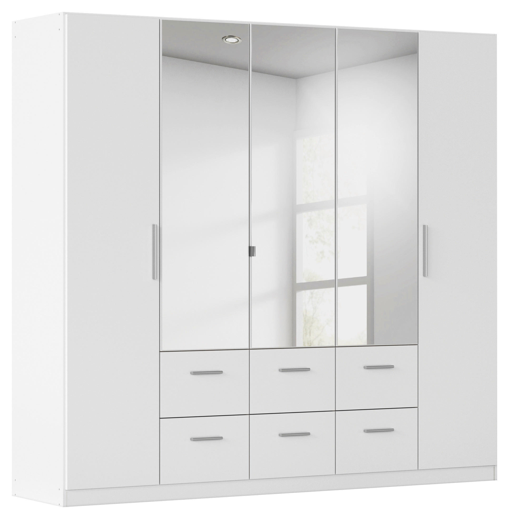 DREHTÜRENSCHRANK 226/210/54 cm,  in Weiß, 5-türig  - Alufarben/Weiß, KONVENTIONELL, Glas/Holzwerkstoff (226/210/54cm) - home24