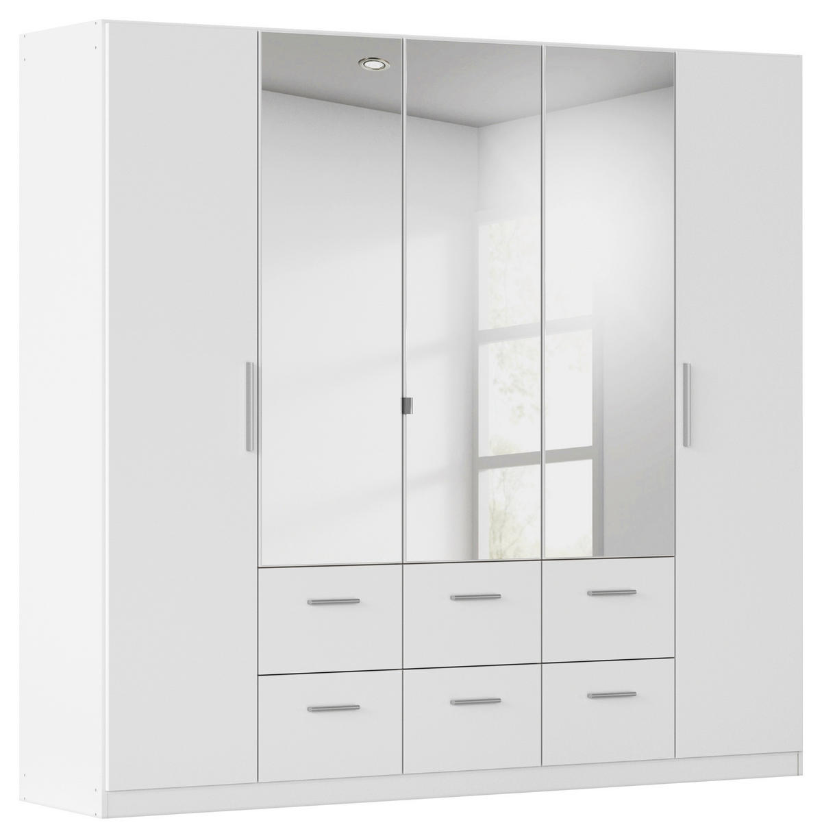 DREHTÜRENSCHRANK 226/210/54 cm,  in Weiß, 5-türig  - Alufarben/Weiß, KONVENTIONELL, Glas/Holzwerkstoff (226/210/54cm) - home24