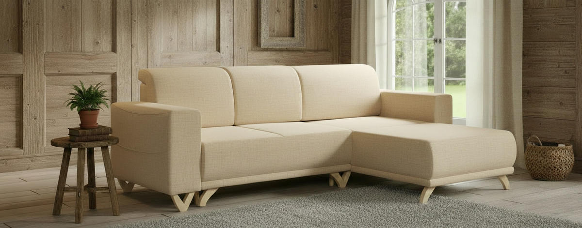 ECKSOFA Bella Beige Textilgeflecht  - Wengefarben/Beige, Design, Holz/Textil (257/174cm) - Livetastic