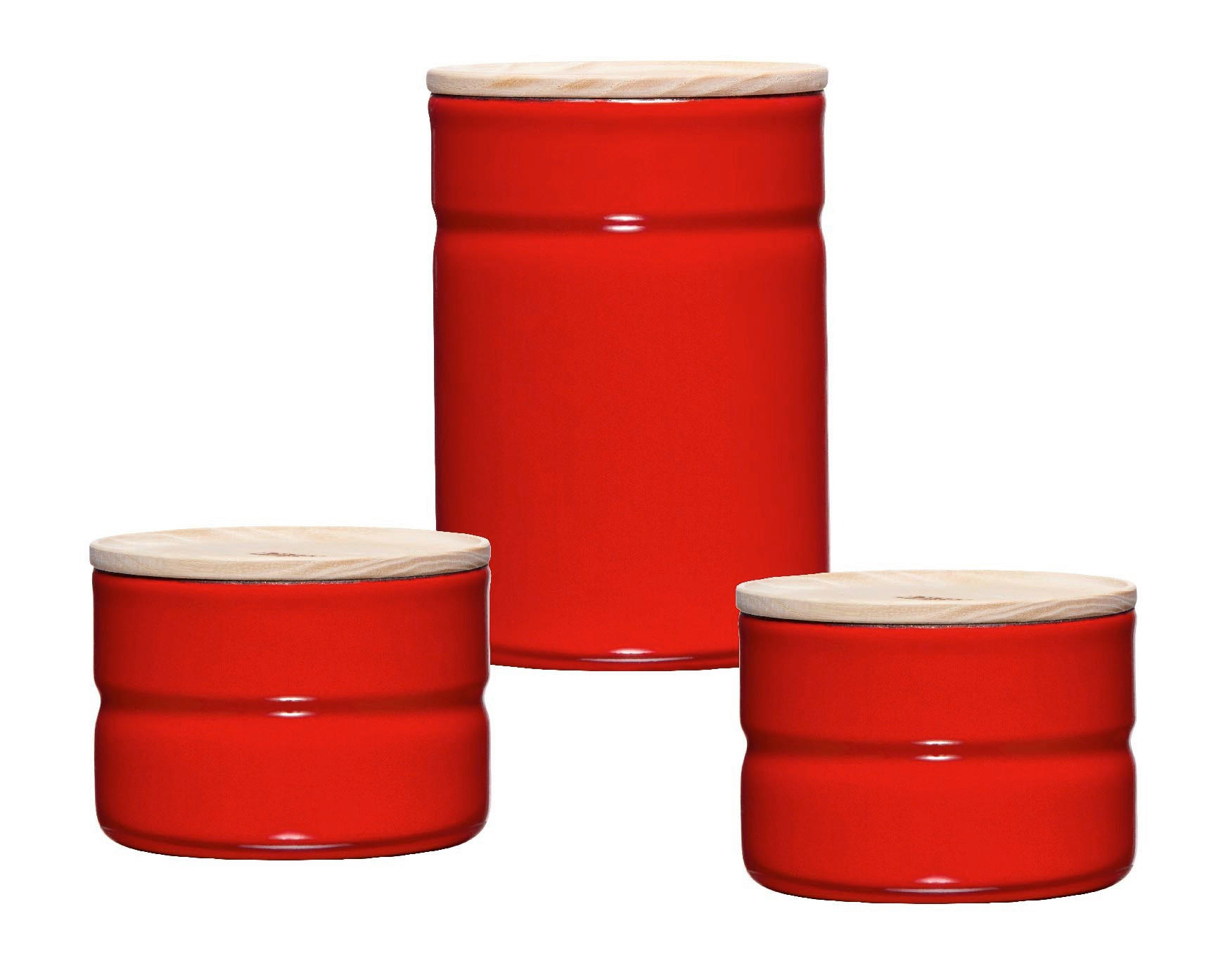 VORRATSDOSENSET 3-teilig  - Eschefarben/Rot, Basics, Holz/Metall - Riess