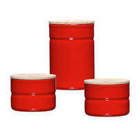 VORRATSDOSENSET 3-teilig  - Eschefarben/Rot, Basics, Holz/Metall - Riess
