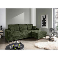 ECKSCHLAFSOFA  mit Rücken echt Struktur Dunkelgrün  - Dunkelgrün/Schwarz, KONVENTIONELL, Textil/Metall (237/143cm) - Livetastic