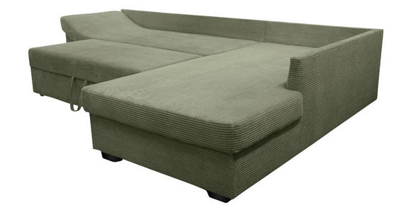 ECKSOFA in Cord Olivgrün  - Salbeigrün/Schwarz, KONVENTIONELL, Holz/Textil (298/202cm) - Carryhome