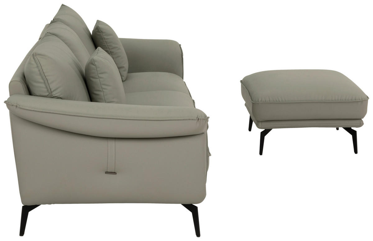 3-SITZER-SOFA inkl. Hocker Lederlook Taupe  - Taupe/Schwarz, Design, Textil/Metall (289/84/92cm) - MID.YOU
