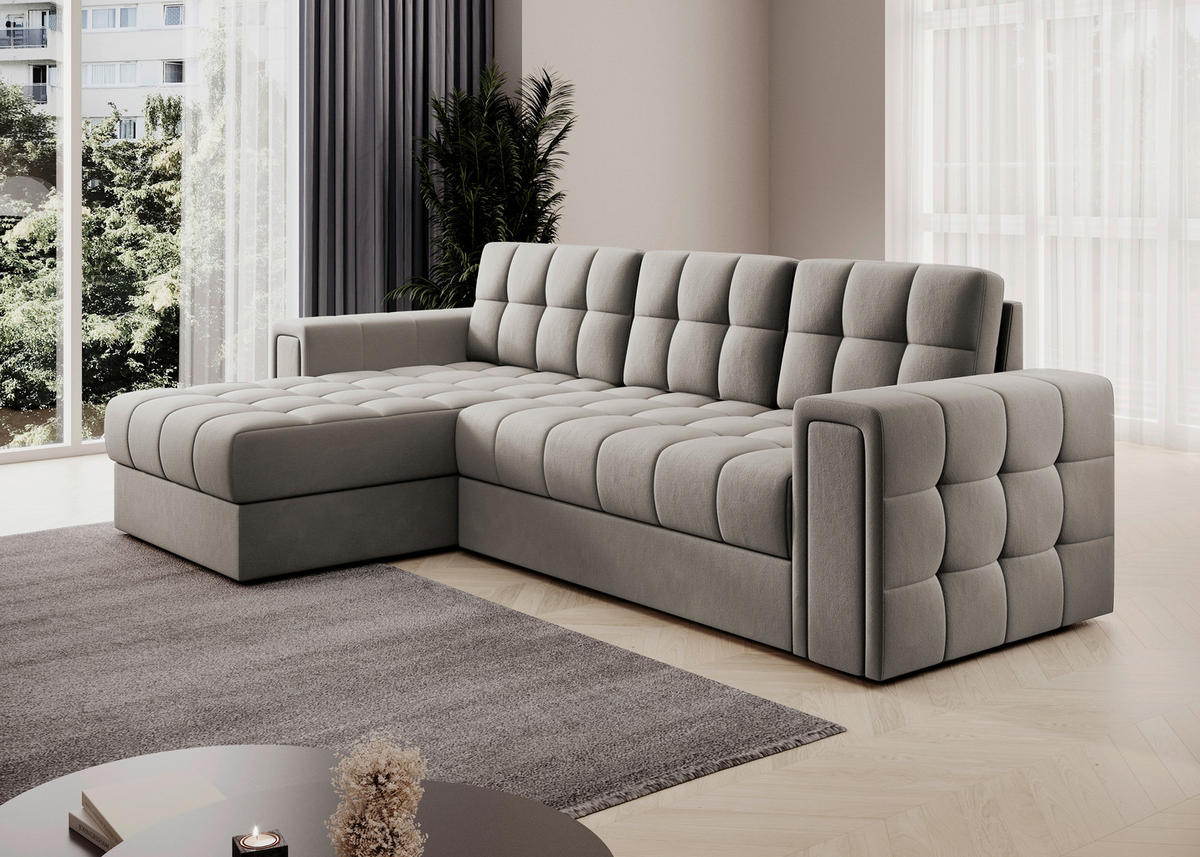 ECKSOFA Plüsch Beige  - Beige, Design, Kunststoff/Textil (260/150cm) - MID.YOU