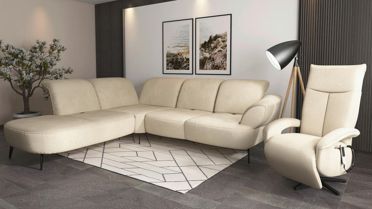 ECKSOFA in Chenille Sandfarben  270/302 cm  - Sandfarben/Schwarz, MODERN, Textil/Metall (270/302cm) - Sit & More