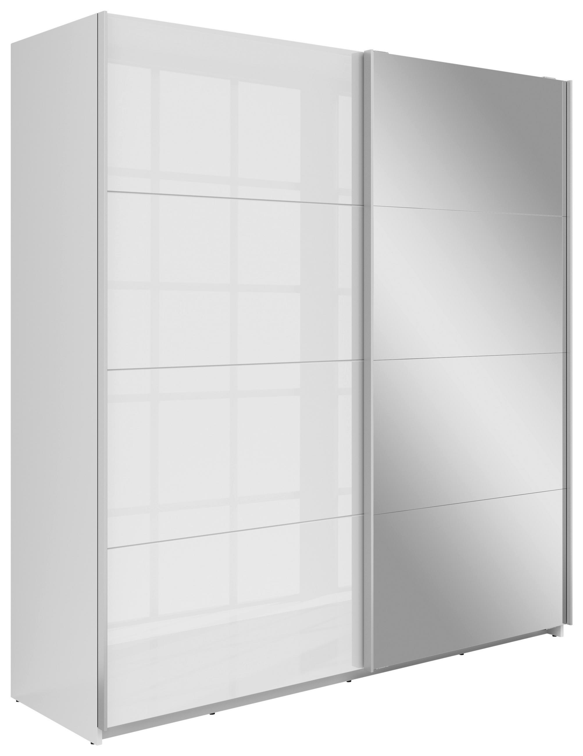 SCHWEBETÜRENSCHRANK 180,5/197/62 cm 2-türig Weiß  - Silberfarben/Weiß, MODERN, Glas/Holzwerkstoff (180,5/197/62cm) - MID.YOU