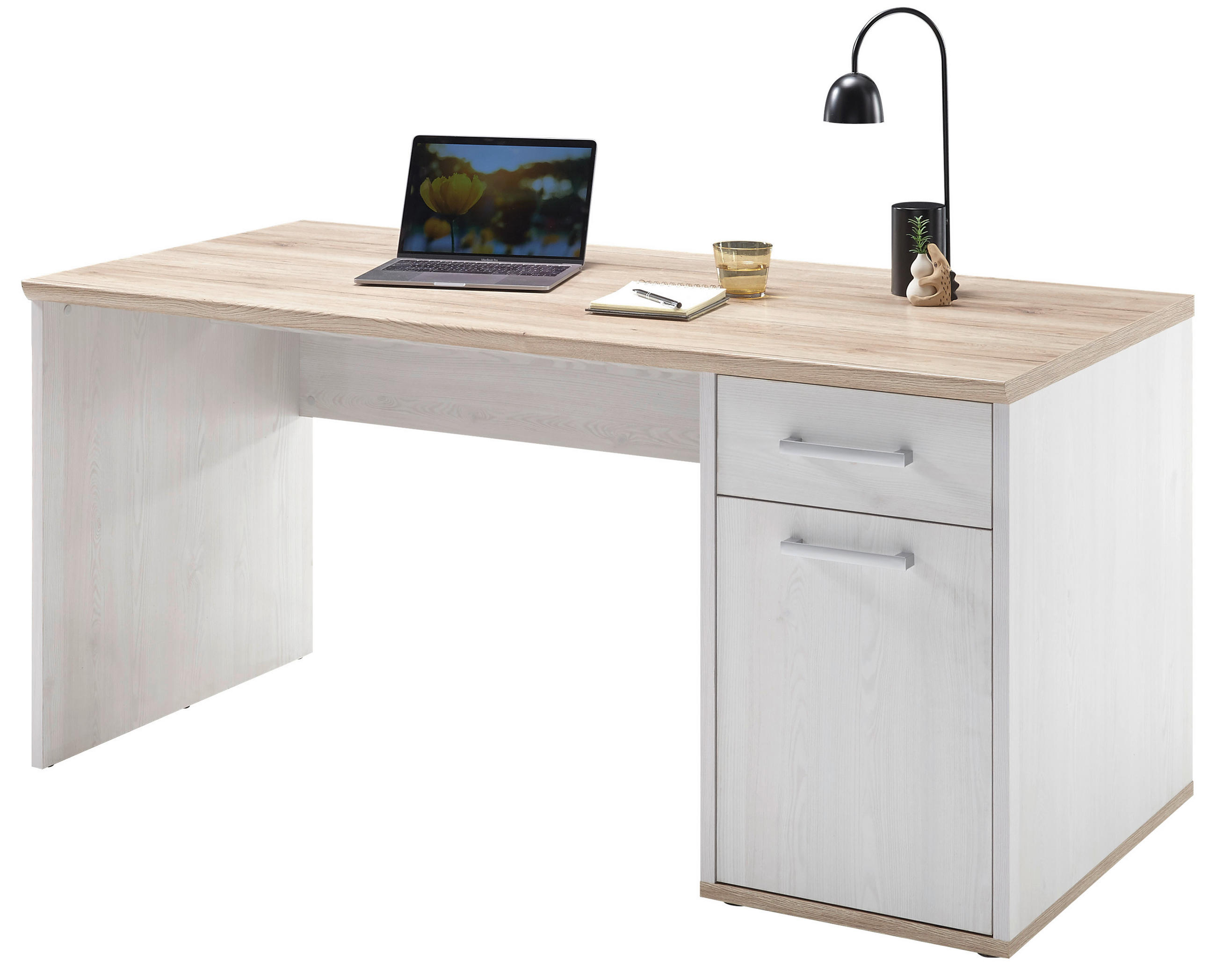 SCHREIBTISCH 160/73/76 cm in Weiss, Eichefarben - Weiss/Eichefarben, Design, Holzwerkstoff/Kunststoff (160/73/76cm) - MID.YOU