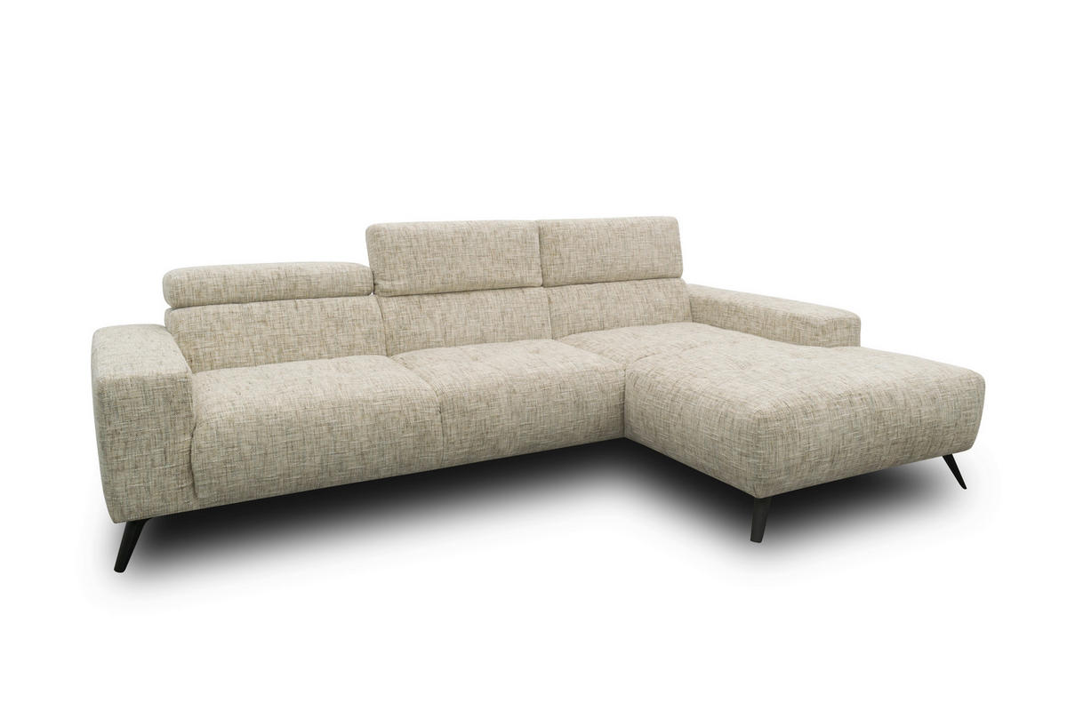 ECKSOFA 100 005 FK Beige Chenille Rücken echt  - Beige/Schwarz, Basics, Textil/Metall (284/175cm) - Livetastic