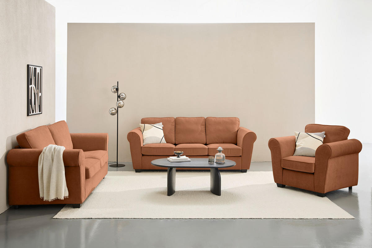 3-SITZER-SOFA Chenille Rostfarben  - Rostfarben/Schwarz, KONVENTIONELL, Kunststoff/Textil (226/88/86cm) - Carryhome