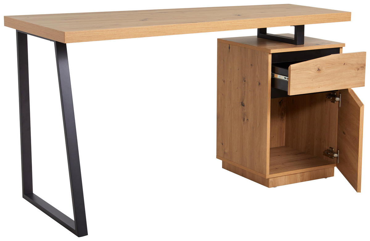 PÍSACÍ STÔL, čierna, farba duba, 140/60/74 cm - čierna/farba duba, Modern, kov/kompozitné drevo (140/60/74cm) - MID.YOU