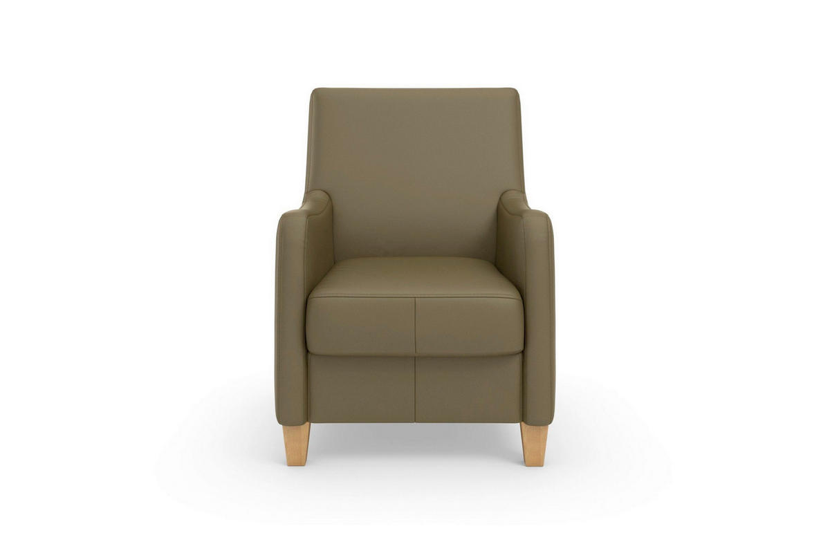 SESSEL in Echtleder Olivgrün  - Eichefarben/Olivgrün, Basics, Leder/Holz (70/93/75cm) - Sit & More