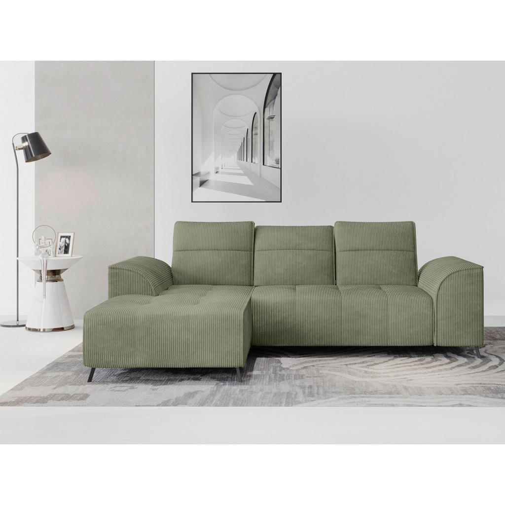 Thumbnail - Carryhome Ecksofa, Olivgrün, Textil, 3-Sitzer, Ottomane links, L-Form, 290x196 cm, Liegefunktion, seitenverkehrt erhältl...