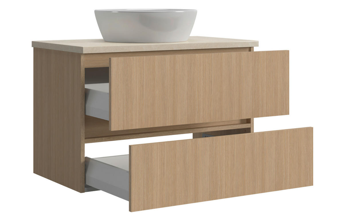 WASCHTISCHKOMBI 80 cm  - Sandfarben/Eichefarben, KONVENTIONELL, Keramik/Holzwerkstoff (80cm) - Xora
