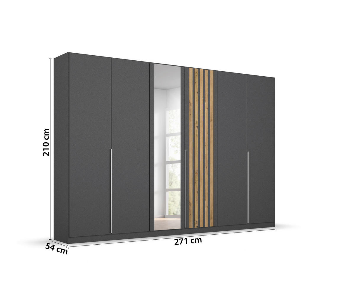DREHTÜRENSCHRANK  in Grau, Eiche Artisan  - Alufarben/Eiche Artisan, MODERN, Holzwerkstoff/Metall (271/210/54cm) - Rauch Möbel