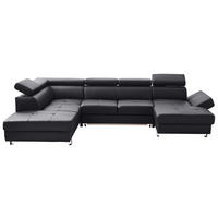 WOHNLANDSCHAFT in Kombination Echtleder/Lederlook Schwarz  - Chromfarben/Schwarz, Design, Leder/Textil (212/320/157cm) - Stylife