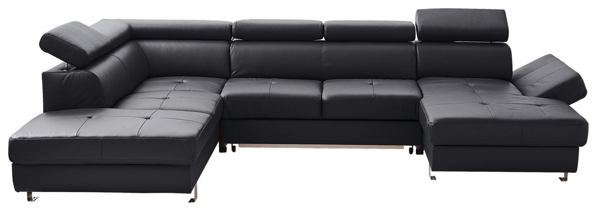 WOHNLANDSCHAFT in Kombination Echtleder/Lederlook Schwarz  - Chromfarben/Schwarz, Design, Leder/Textil (212/320/157cm) - Stylife