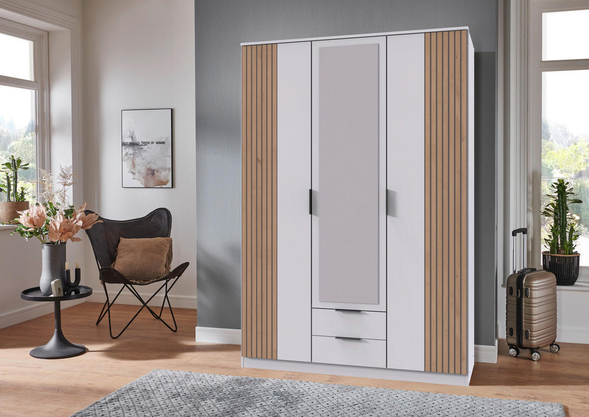 KLEIDERSCHRANK in Weiss, Eiche Artisan  - Weiss/Schwarz, Konventionell, Glas/Holzwerkstoff (135/199/58cm) - Boxxx