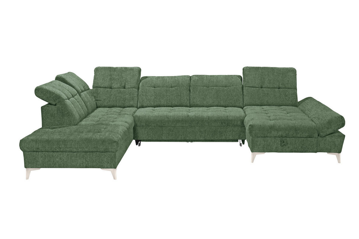 WOHNLANDSCHAFT MERCY Dunkelgrün Mikrovelours  - Kaschmir/Dunkelgrün, MODERN, Kunststoff/Textil (245/348/168cm) - MID.YOU