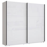 SCHWEBETÜRENSCHRANK 220,1/209,7/61,2 cm,  in Weiß, Weiß Hochglanz, 2 Tür(en)  - Weiß Hochglanz/Schwarz, MODERN, Holzwerkstoff/Metall (220,1/209,7/61,2cm) - home24