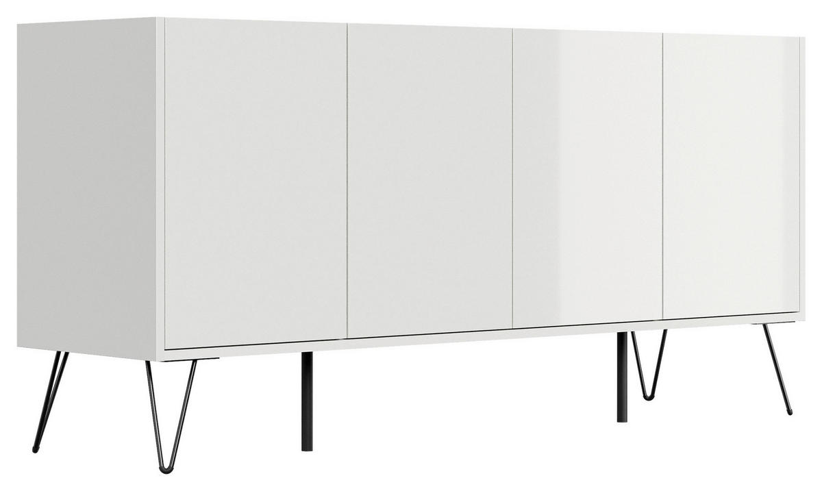 SIDEBOARD Posseik Industrial 155/75,8/42 cm  - Weiß Hochglanz/Schwarz, Design, Holzwerkstoff/Metall (155/75,8/42cm) - MID.YOU