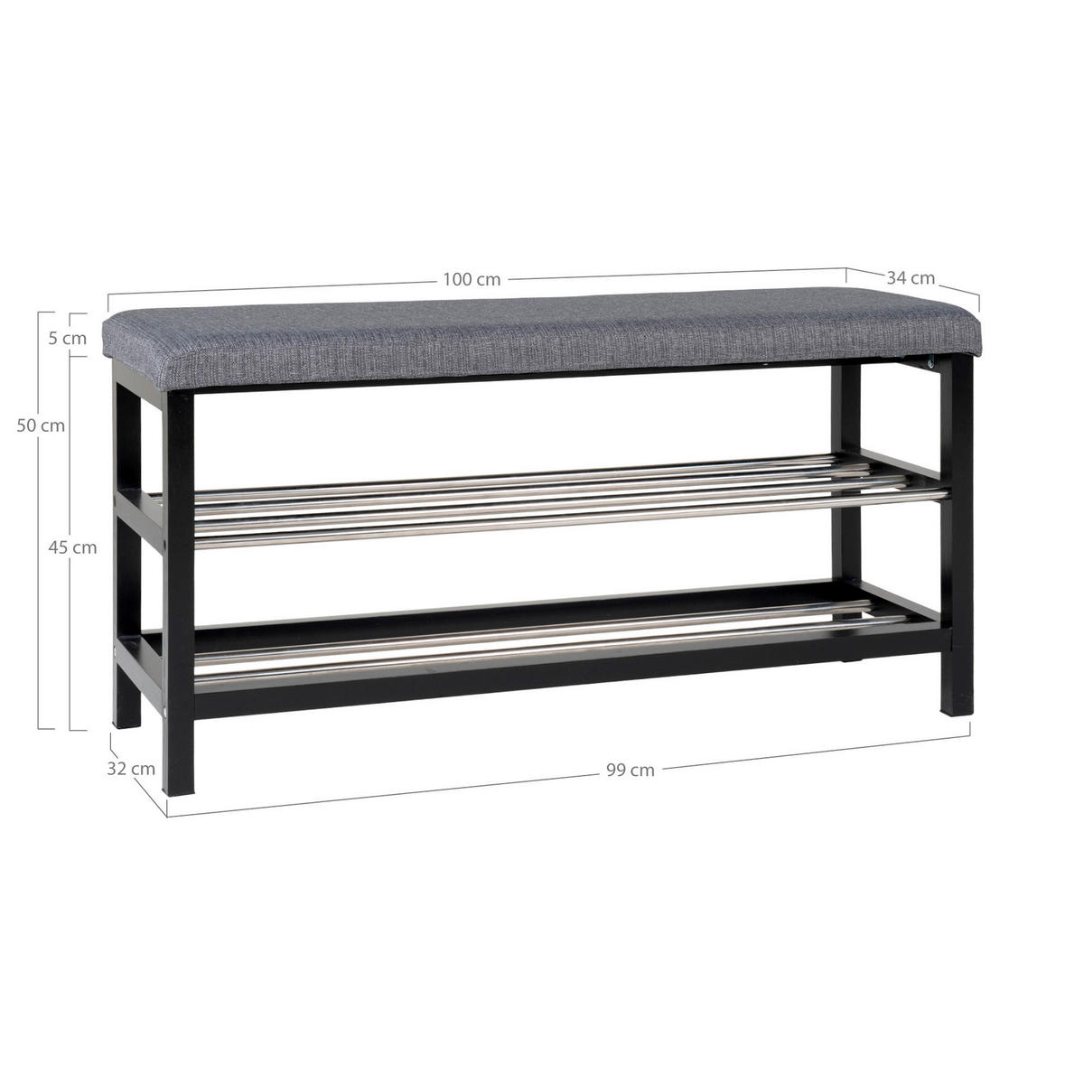 SCHUHBANK Padova  in 100/50/34 cm  - Schwarz/Grau, Design, Holz/Textil (100/50/34cm) - MID.YOU