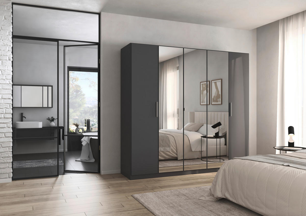 DREHTÜRENSCHRANK 226/210/54 cm,  in Grau, 5-türig  - Alufarben/Grau, KONVENTIONELL, Glas/Holzwerkstoff (226/210/54cm) - home24