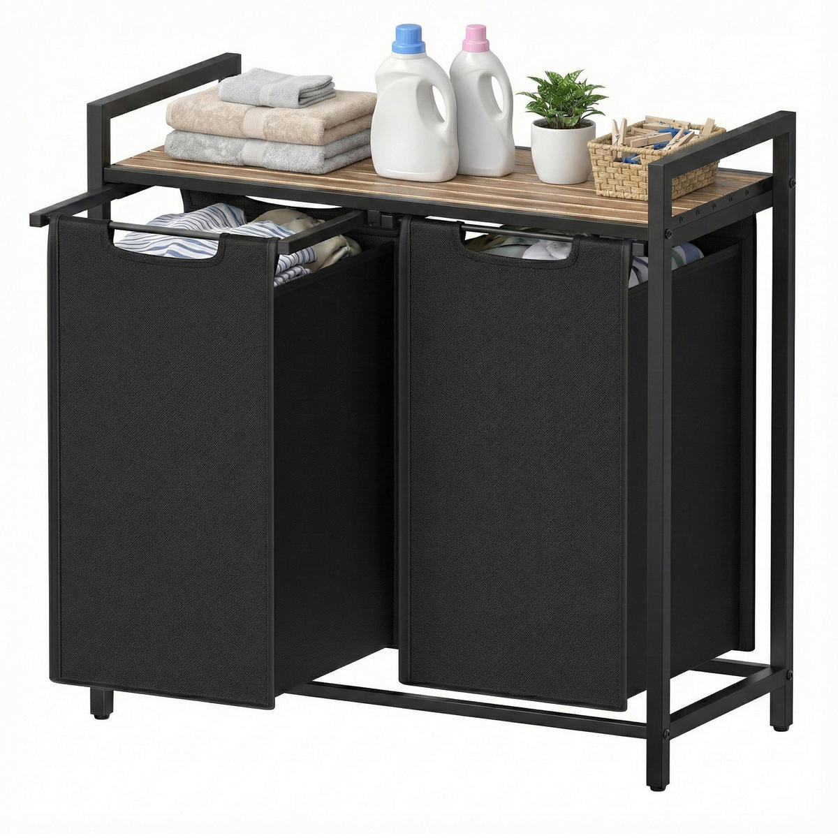 WÄSCHEKORB - Eichefarben/Schwarz, Trend, Holzwerkstoff/Textil (73/72/33cm) - Boxxx