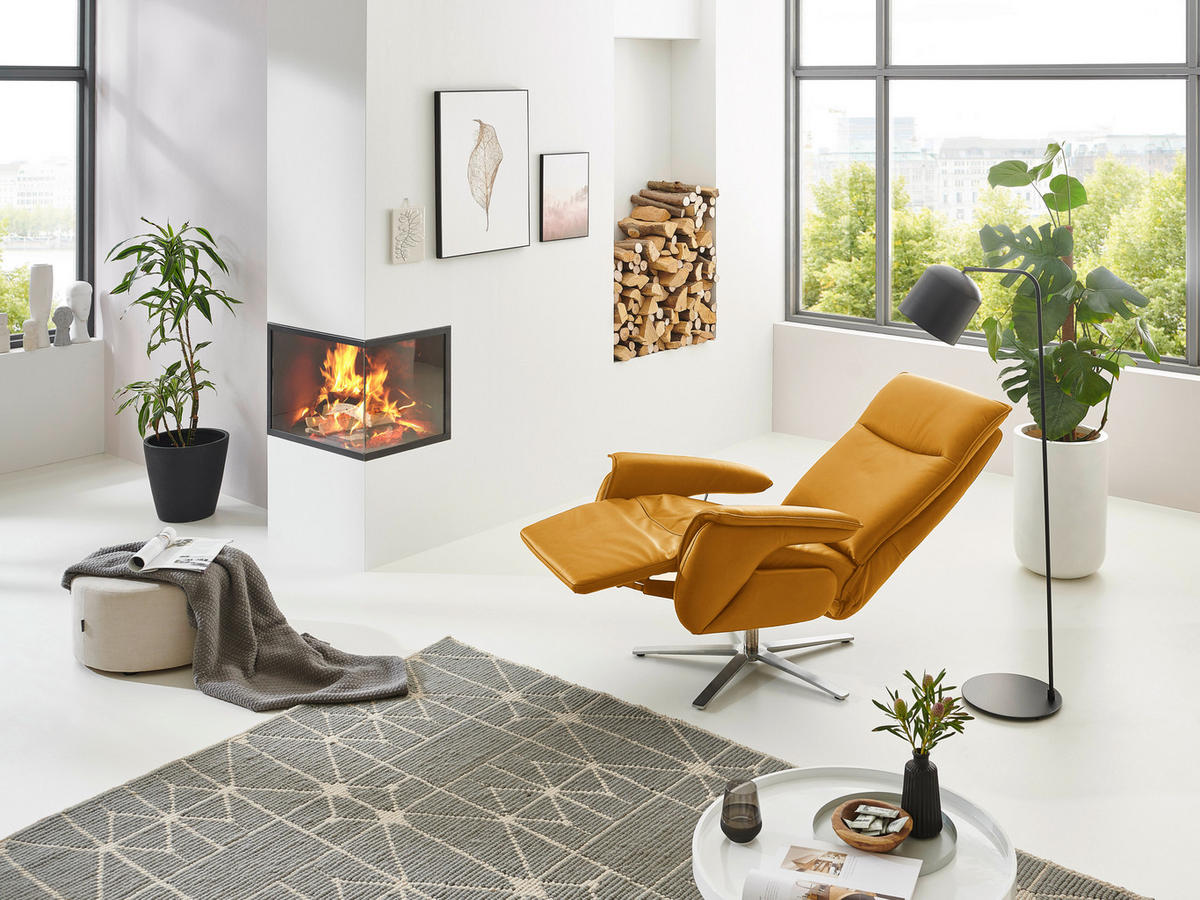 RELAXSESSEL in Leder Currygelb  - Currygelb/Edelstahlfarben, Modern, Leder/Metall (77/116/80cm) - Livetastic