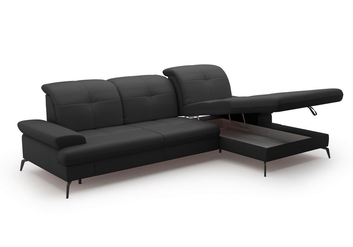ECKSOFA in Echtleder Schwarz  - Schwarz, Konventionell, Leder/Metall (279/185cm) - Sit & More