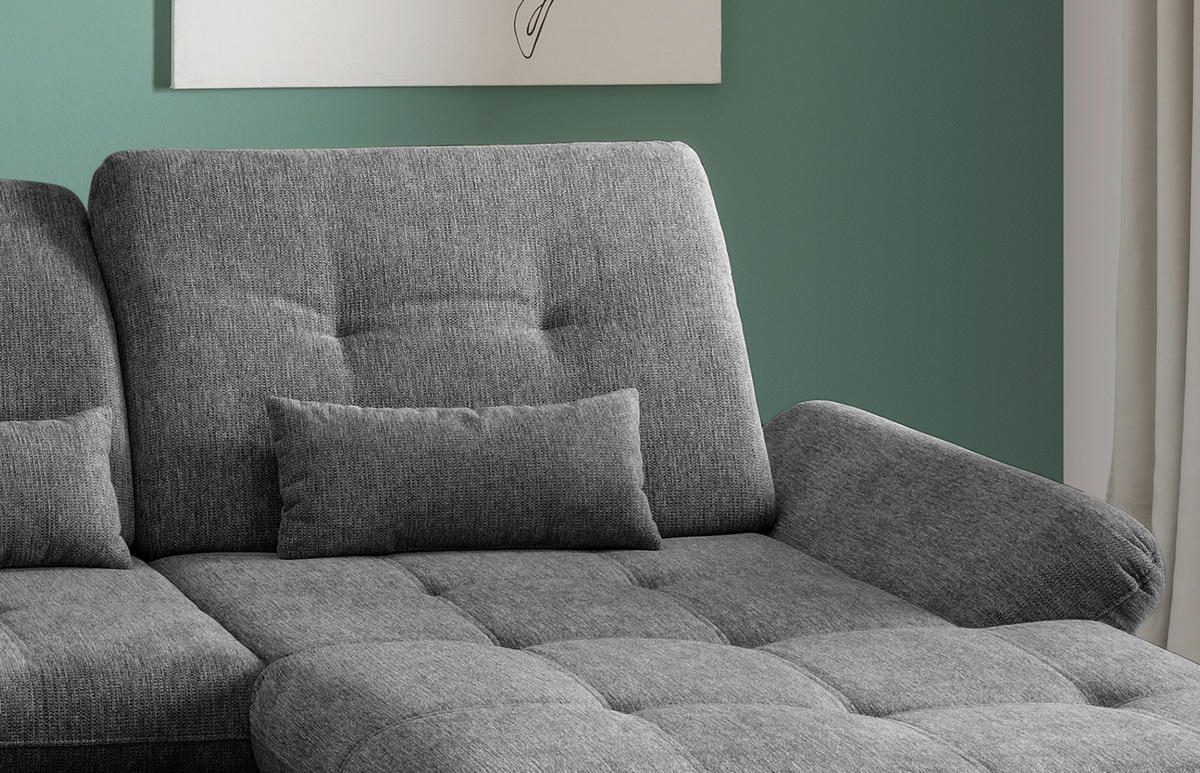 WOHNLANDSCHAFT Anthrazit Chenille  - Chromfarben/Anthrazit, Design, Textil/Metall (254/376/195cm) - Livetastic