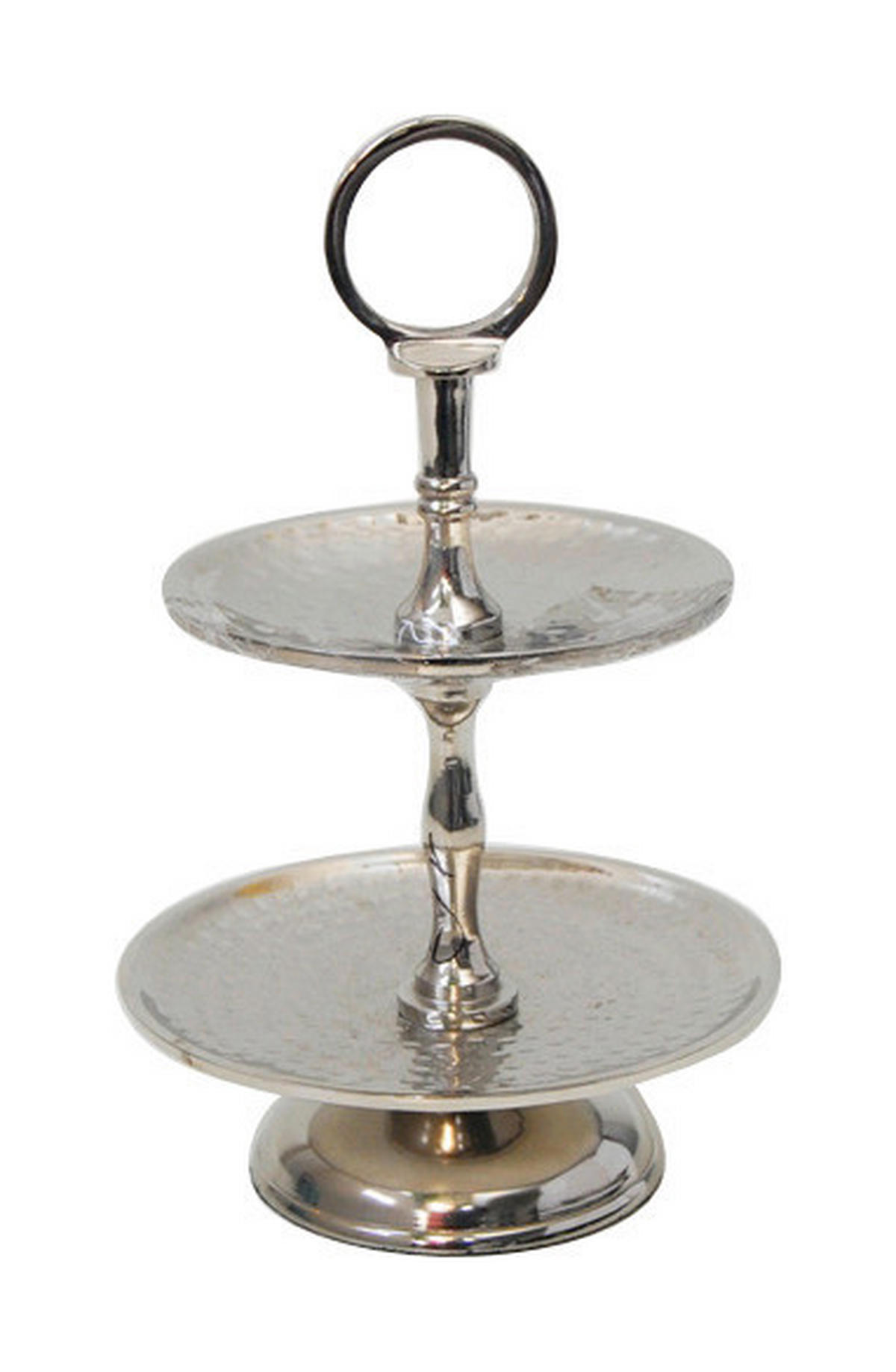 PLATOU ETAJAT PRĂJITURI cu 2 etaje - argintiu, Design, metal (15,5/23cm) - Ambia Home