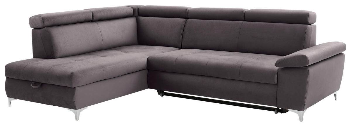 ECKSOFA in Samt Grau  - Chromfarben/Grau, Konventionell, Textil/Metall (206/271cm) - Carryhome