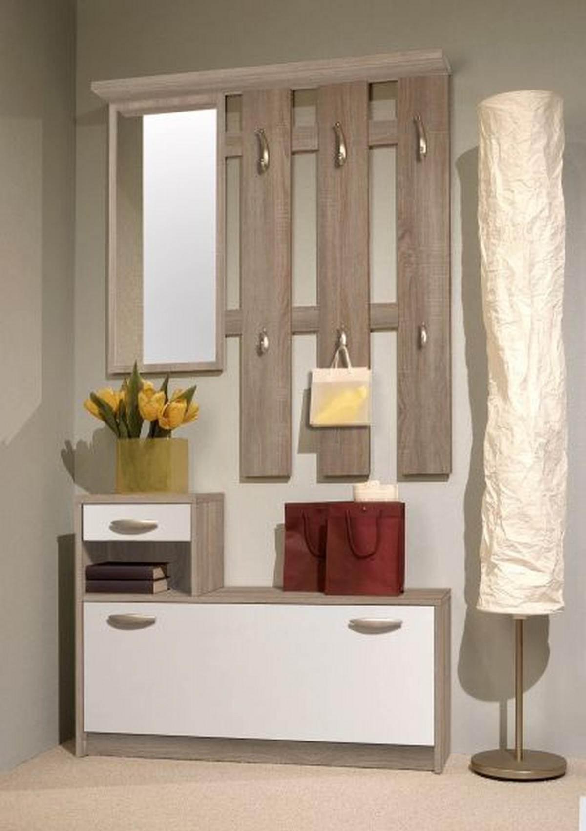 ŠATNA, 100/190/26 cm - bílá/barvy dubu, Design, kompozitní dřevo (100/190/26cm) - Carryhome