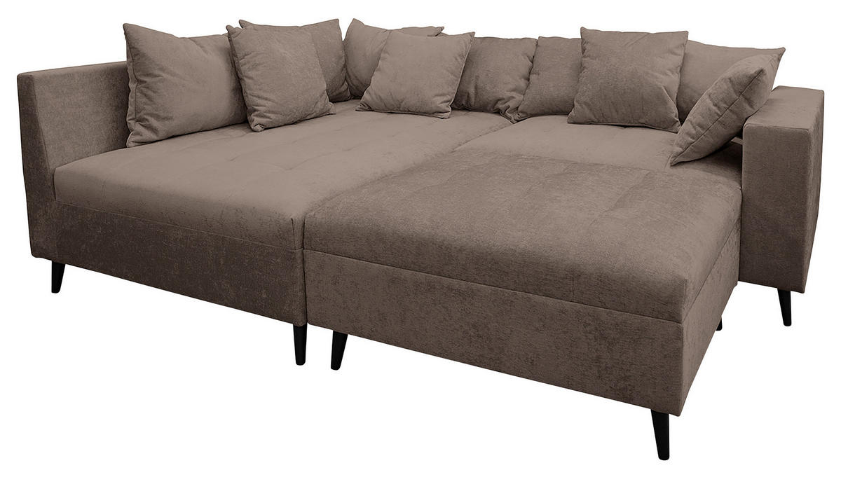 Ecksofa inkl. Hocker in Flachgewebe Braun  - Schwarz/Braun, Design, Holz/Textil (174/247cm) - MID.YOU