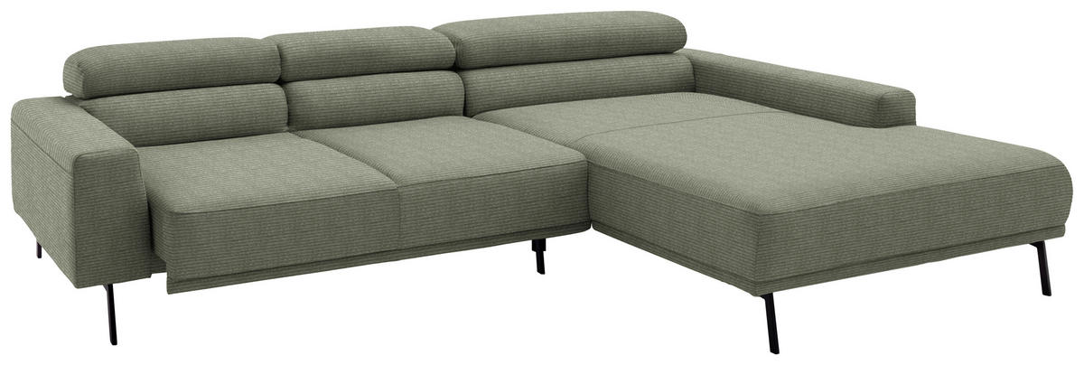 ECKSOFA Cord Olivgrün  - Schwarz/Olivgrün, Design, Textil/Metall (293/215-217cm) - Schöner Wohnen