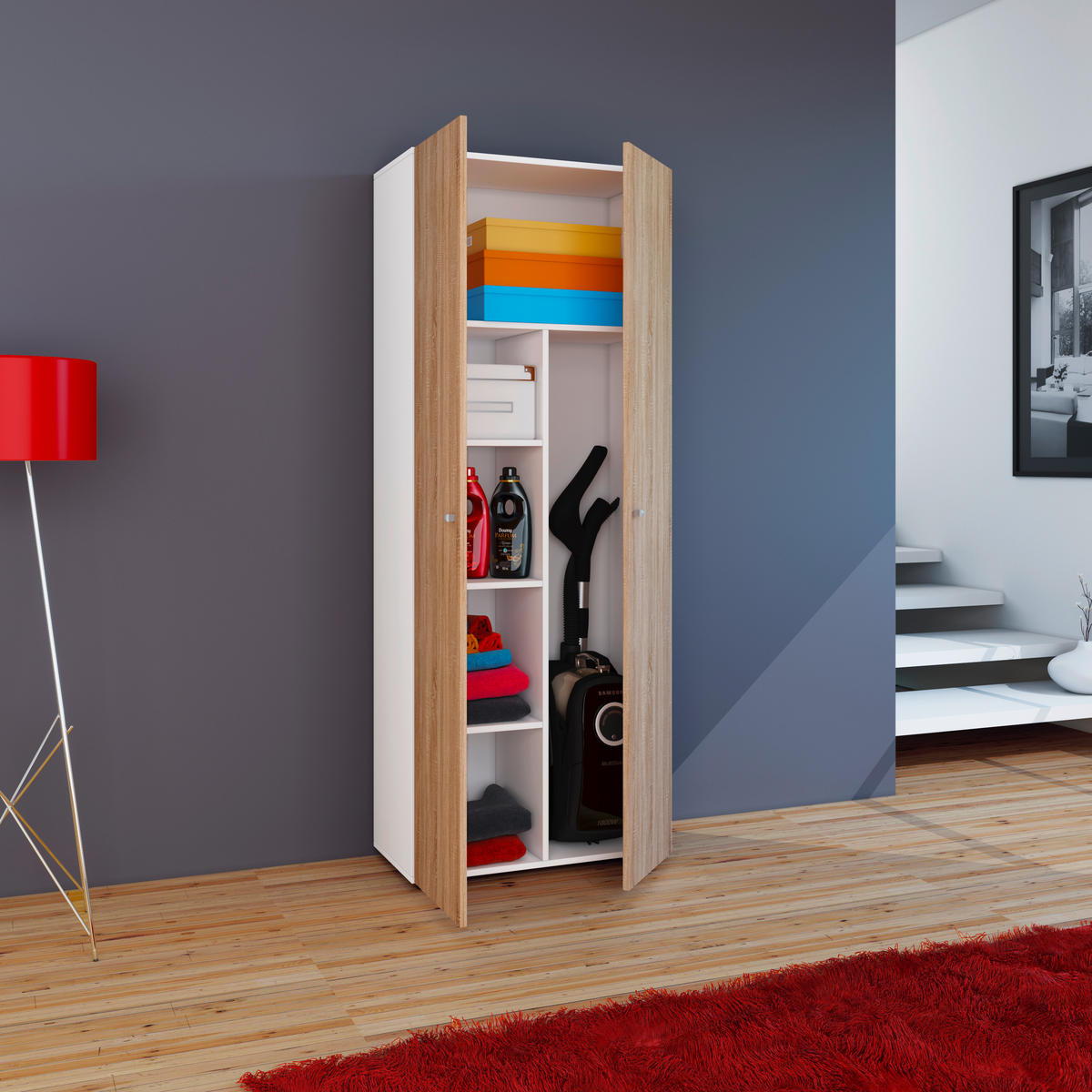 MEHRZWECKSCHRANK 70/178/39 cm  - Weiss/Silberfarben, Design, Holzwerkstoff/Kunststoff (70/178/39cm) - MID.YOU