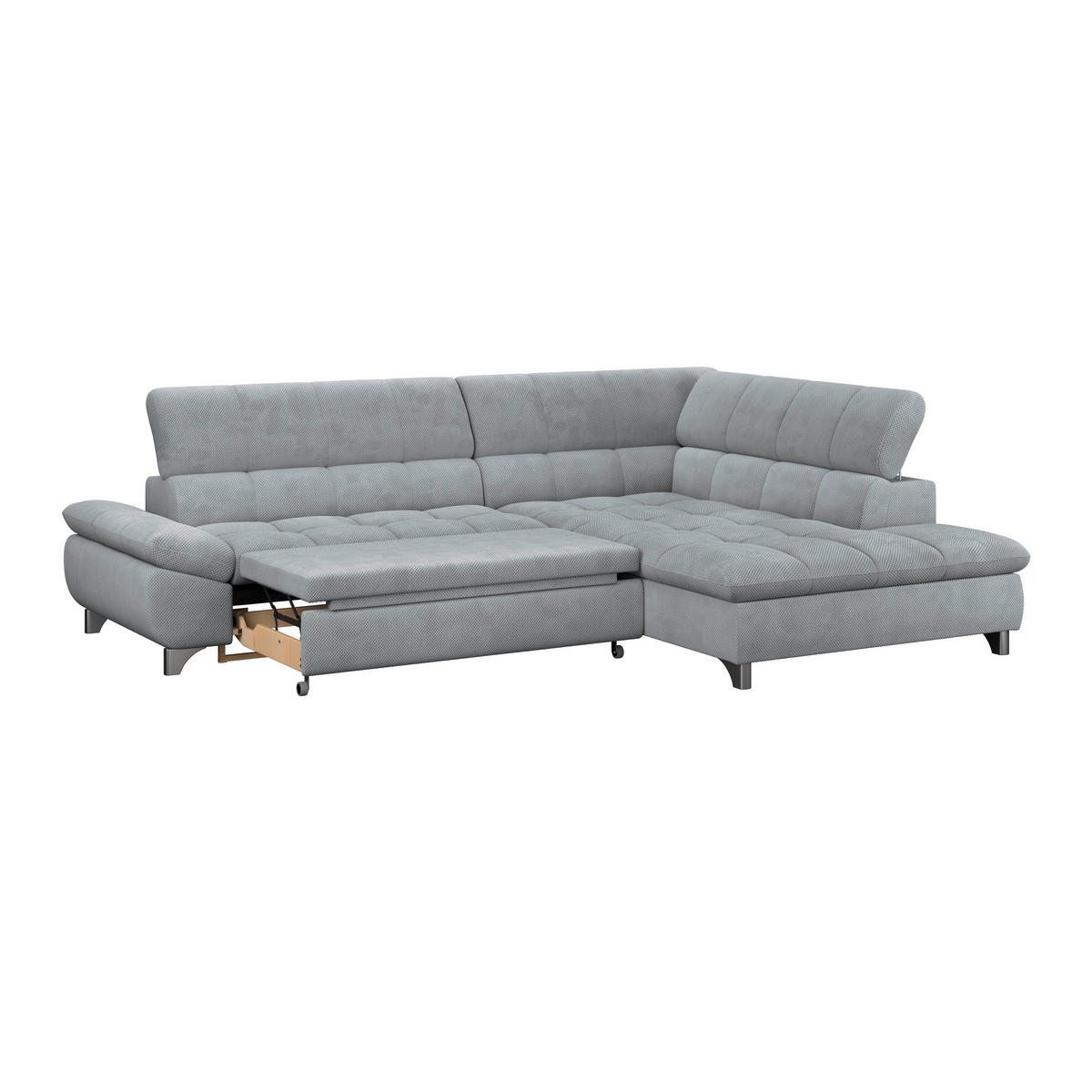 ECKSOFA Grau Chenille  - Chromfarben/Grau, KONVENTIONELL, Textil/Metall (312/234cm) - Livetastic
