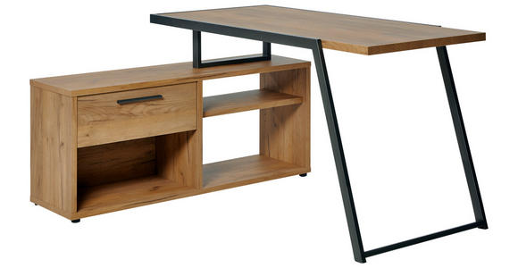ECKSCHREIBTISCH 140/120/75 cm in Eichefarben - Eichefarben/Anthrazit, KONVENTIONELL, Holzwerkstoff/Metall (140/120/75cm) - Novel