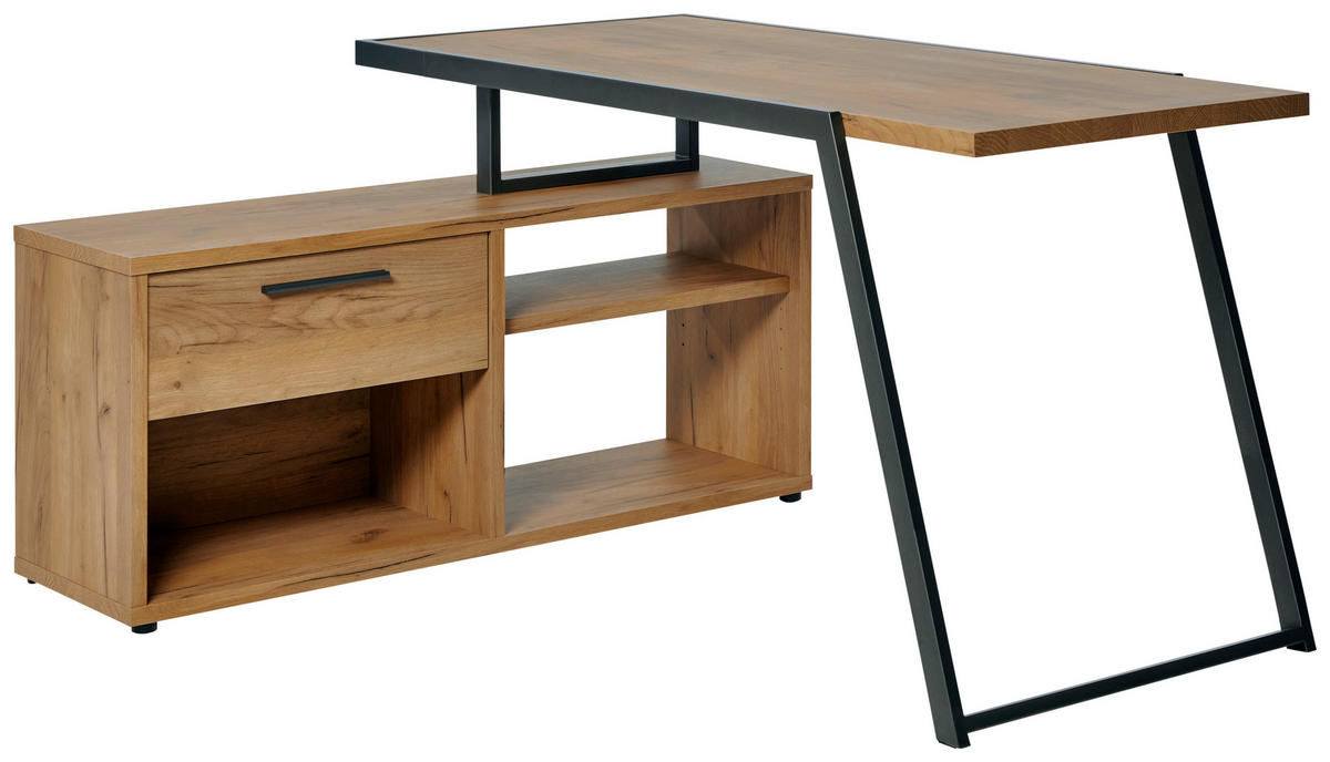 ECKSCHREIBTISCH 140/120/75 cm  in Eichefarben  - Eichefarben/Anthrazit, KONVENTIONELL, Holzwerkstoff/Metall (140/120/75cm) - Novel